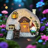 Fairy Garden Accessories Gnome House 4 Pcs Kit, Solar Statues with Openable Door for Yard Lawn Patio, Resin Stone Houses, Treasure chest, staircase, ladder Figurines, Birthday Gifts Idea for Women