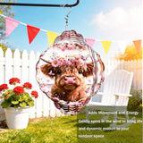 Wind Spinners Cute Cow Floral Crown Art 9.8 x 9.8 Inch Metal Wind Spinner Outdoor Garden Decor Soft Farm Illustration Decorative Wind Spinners for Yard Patio