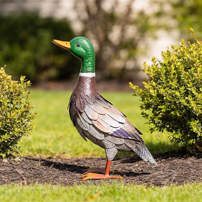 Shorayn Metal Duck Garden Statue, Life-Size Iron Mallard, Handmade Greenhead Duck Yard Decor, Indoor Outdoor Ornament, Gift for Housewarming/Mother’s Day/Christmas