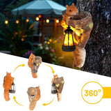 Garden Decor Squirrel Tree Hugger, Outdoor Statue with Solar Powered Lantern for Outside Porch Patio Wall Tree Fence, Housewarming Gifts for Women Mom Garden Lovers