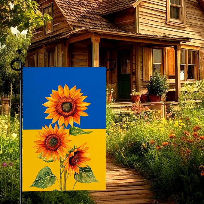 Ukraine Sunflower Garden Flag 12x18 Inch Double Sided Seasonal Fall Yard Flag Blue and Yellow Floral Outdoor Decor for Lawn Patio Garden Durable Welcome Autumn House Banner