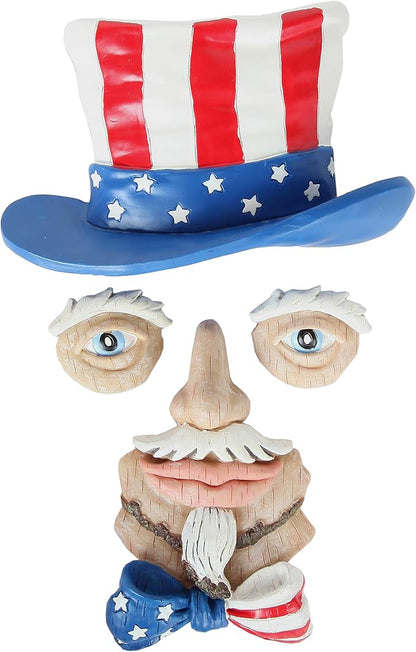 Trenton Gifts Red White & Blue Patriotic Backyard Lawn Tree Decoration, Uncle Sam Wood Carving Yard Art