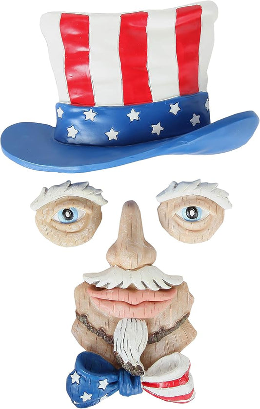 Trenton Gifts Red White & Blue Patriotic Backyard Lawn Tree Decoration, Uncle Sam Wood Carving Yard Art