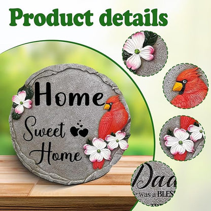 Sweet Home-Resin Stepping Stone,Outdoor Garden Pathway Decoration,Round Red Hummingbird Decorative Stone for Garden,Walkway Sculpture Yard Art for Patio,Home Decor