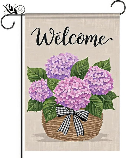 BlissYard Hello Spring Garden Flag Double Sided 12x18 Inch Hydrangea Basket Seasonal Welcome Small Flags For Outside Outdoor Decor Yard Farmhouse Holiday Spring Summer Decorations Yard Flags