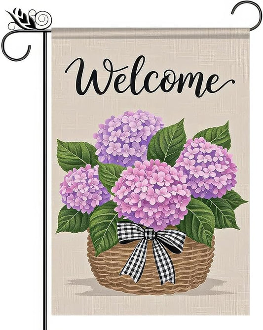 BlissYard Hello Spring Garden Flag Double Sided 12x18 Inch Hydrangea Basket Seasonal Welcome Small Flags For Outside Outdoor Decor Yard Farmhouse Holiday Spring Summer Decorations Yard Flags