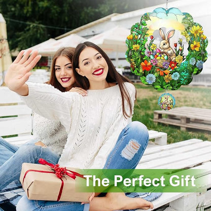 Easter Bunny Wind Spinners Outdoor Hanging Ornament Gifts, 12 inch 3D Eggs Easter Wind Kinetic Sculpture for Outdoor & Indoor, Yard Art, Garden Decoration