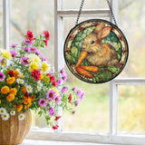 Bunny Decor, Bunny Gifts for Women, Rabbit Suncatchers Stained Glass Window Hanging, Rabbit Decor Sun Catchers Indoor Window Glass Round Wall Decor, 7.9x7.9in