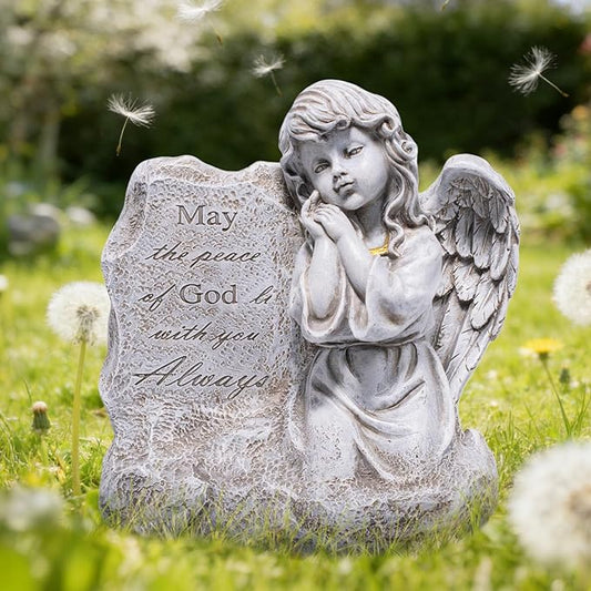 basen Memorial Angel Statue for Grave, Praying Child Angel Figurine with Engraved Message, Resin Cemetery Decoration for Outdoor Lawn Yard, Sympathy Gift, Remembrance Garden Decor