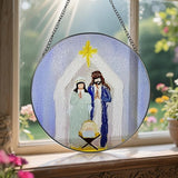 8 Inches Stained Glass Window Hanging, Nativity Scene Ornament, Jesus Birth Christmas Ornament, Holy Family Decor, Christian Holiday Decor, Christian Gift, Religious Gift, Gifts for Christmas