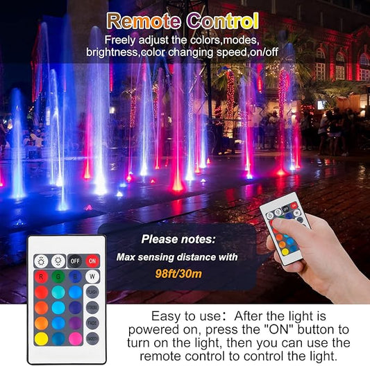 RGB Pond Lights,18 LED Underwater Submersible Fountain Light, Remote Control IP68 Waterproof Color Changing Spotlights Lighting for Fish Aquarium Tank Garden Yard Pool(Set of 4)