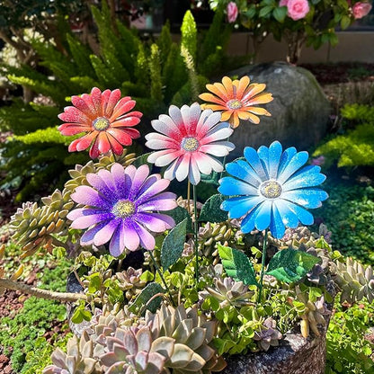 5Pack Metal Flowers for Outside，16.5 Inch Metal Flowers Decorative Garden Stakes for Spring Decor, Shaking Head Yard Art Garden Decorations for Outdoor Lawn Porch Pathway