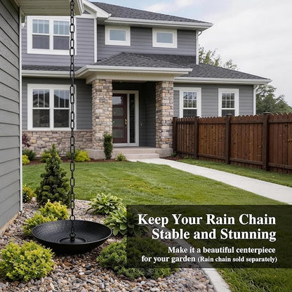 11-Inch Black Rain Chain Basin – Decorative Metal Bowl for Downspout Gutters, Outdoor Garden, Lawn & Patio Water Features – Heavy-Duty Anchoring Basin for Rain Chains