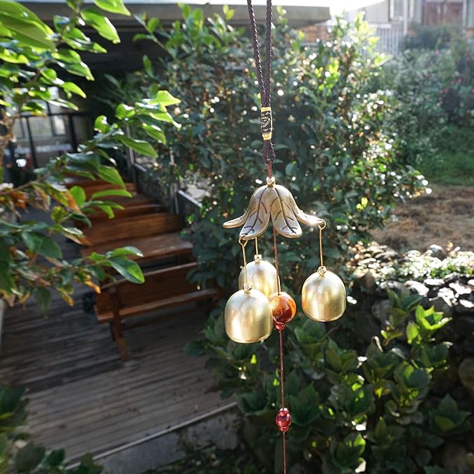 Banfeng 2 Pack Lucky Wind Chimes 3 Bells Feng Shui Wind Bell with S Hook for Good Luck Home Garden Hanging Decoration Gift