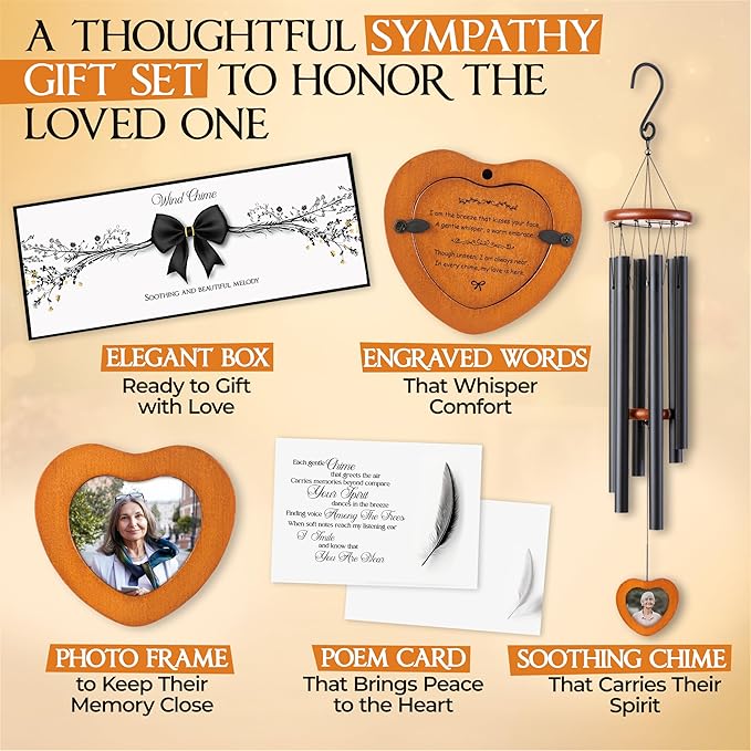 32 Inch Memorial Wind Chimes Outdoor, Personalized Sympathy Gifts for Loss of Loved One, Memorial Gifts for Loss of Mom, Sympathy Wind Chimes for Mother, Father, Brother, Sister