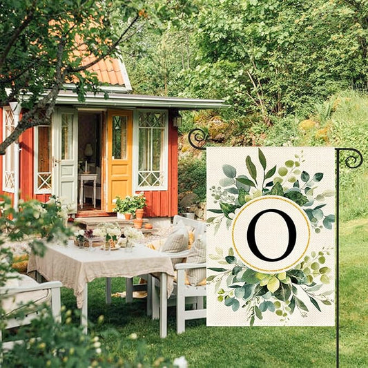 AVOIN colorlife Monogram Letter O Floral Garden Flag 12x18 Inch Double Sided Outside, Family Last Name Initial Yard Outdoor Decoration