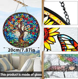 VAIIEYO Tree Sun Catcher Stained Glass Window Hanging Ornament, Handmade Sun Catcher Landscape Decoration with Hooks, Window Garden Home, Birthday Housewarming Gift 7.8 inch
