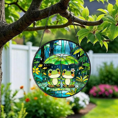 Frog Suncatcher, Stained Glass Frog Suncatcher Ornament, Frog Lovers Gift Ideas (Green)