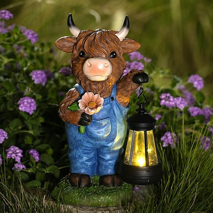 Garden Highland Cow Decor Solar Outdoor Statues - Solar Highland Cow Decor for Yard Garden Patio Lawn Ornaments,Hignland Cow Gifts for Mom,Grandma,Women