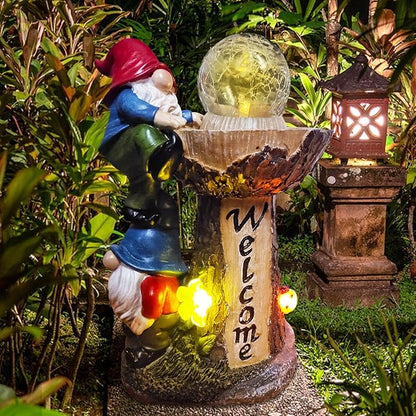 Garden Gnomes Outdoor Statue with Solar LED Lights, Solar Garden Gnomes Decorations10.4 in Funny Double Gnomes Sculptures Home Outdoor Lawn Yard Decor, Ideal Gnomes Gifts for Women/Grandma/Mom