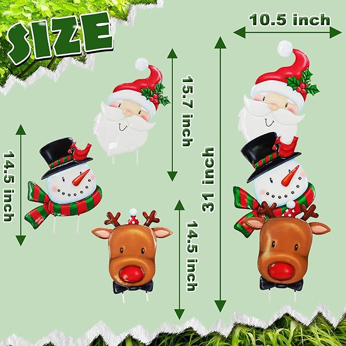 Christmas Decorations Outdoor Lawn Ornaments, Metal Christmas Decor Garden Art with 3 Santa Claus, Snowman, Elk Stakes, Detachable Valentine Gnomes Yard Signs Art Valentine Decorations Gift