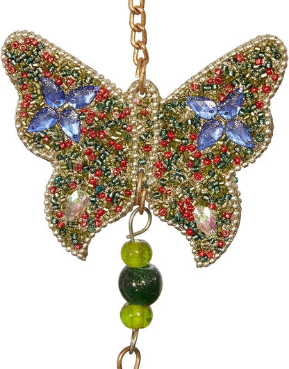Deco 79 Metal Embellished Butterfly Windchime with Glass Beads and Cone Bells, 5" x 5" x 39", Gold