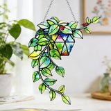 Plant Suncatcher Glass, Stained Glass Suncatcher Plant Window Hanging, Unique Nature Lover Gifts Leaf Idea