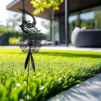 Flower Fairy Dancing with Dandelion Garden Sculpture,Angel Metal Ornaments Stainless Steel Statue Decorations,Wonderland Outdoor Yard Lawn Patio Stakes Sculptures Decor (G)