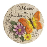 Garden Stepping Stones Outdoor Butterfly Step Stones for Walkway Gardening Gifts Welcome to My Garden Decorative Round Concrete Stones for Yard Outside Stone