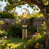 YAKii Fairy Moon Solar Wind Chimes for Outside Lights Gifts for Mom Wife Unique Crackle Glass LED Warm Light Outdoor Hanging Decor Windchimes for Garden Yard Patio Christmas Birthday Mothers Day