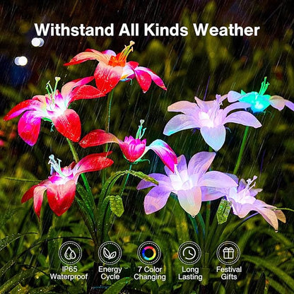 Ahaorigin Solar Garden Lights Outdoor, 8 Pack Blooming Lily Solar Flowers Outdoor Waterproof, 7 Color Changing Bigger Flower Lights for Yard Patio Decor, Gift for Mom