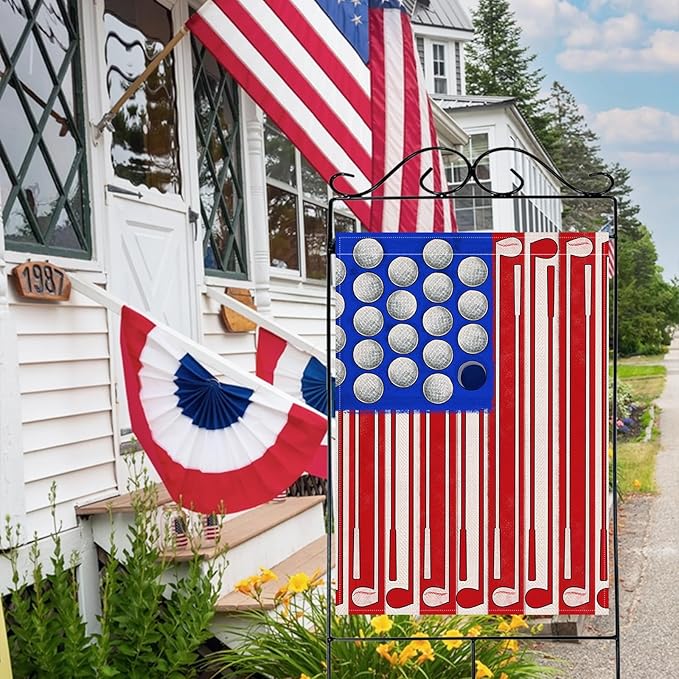 Artofy 4th of July Golf Ball Patriotic Large Decorative House Flag, America USA Golf Club Red Blue White Yard Garden Outside Decor, American Independence Day Outdoor Home Decoration Double Sided 28x40