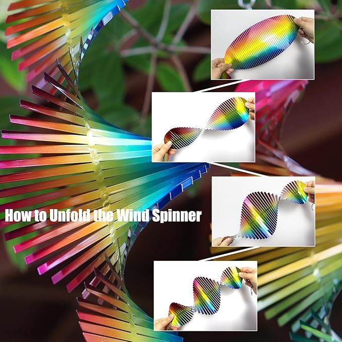 2pcs in Set Gradient Rainbow Helix Metal Wind Spinners for Yard and Garden,12 Inch 3D Stainless Steel Hanging Kinetic Yard Art Wind Sculpture Decor Outdoor Indoor (Warm Pattern)