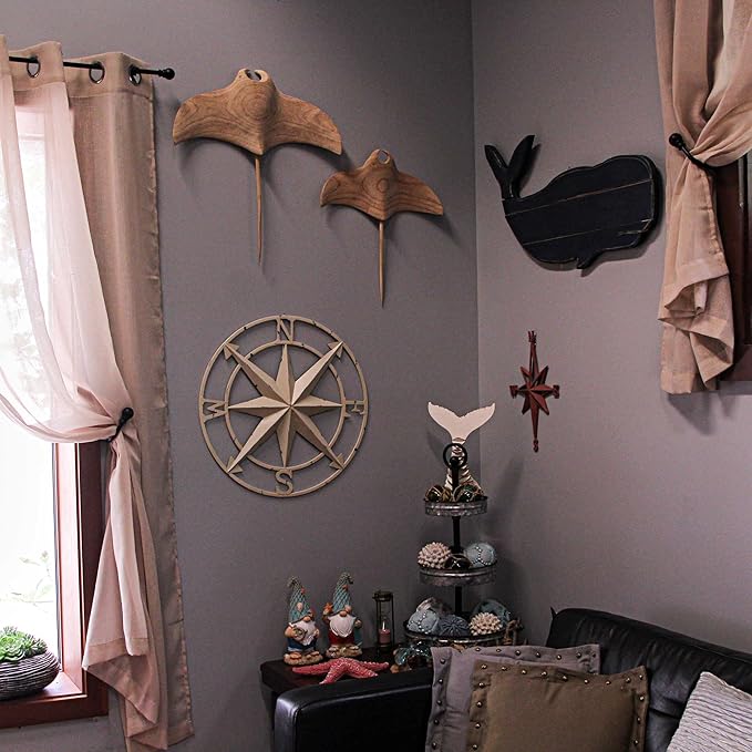Nautical Compass Rose Wall Hanging Sculpture - Antiqued White Finish Metal Indoor Outdoor Ocean Decor - 20.5 Inch Diameter Elegant Maritime Home Accent Piece