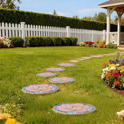 Succulent Pattern Cement Stepping Stones - Garden Stepping Stones Outdoor Pavers for Outside Walkway Gifts for Grandma Garden Stones Decorative Sculpture Yard Art 0.75 * 10 * 10 Inch