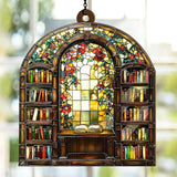 Jesuspirit - Window Hanging Suncatcher – Crystal Clear Acrylic & Wood Sun Catcher for Home Decor, for Women (Library Bookshelf, 6 Inches)