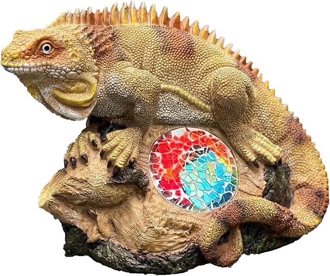 Solar Iguana Lizard Garden Statue Light, Hand-Painted Mosaic Solar Outdoor Decor Light with Dusk to Dawn Sensor, Yard Art Sculpture for Patio Lawn Porch Housewarming Gift