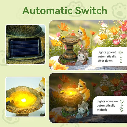 Solar Two Kittens Garden Statues with LED Lights, Outdoor Decor for Patio Yard Balcony - Unique Housewarming Birthday Gifts for Women Mom Grandma