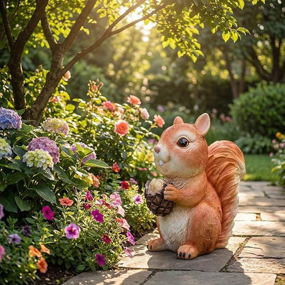 Squirrel Statue Outdoor Decor,7.7''(H) Realistic Eating Squirrel Garden Statues for Yard Lawn,Resin Animal Sculptures Home Porch Patio Table Art Decorations