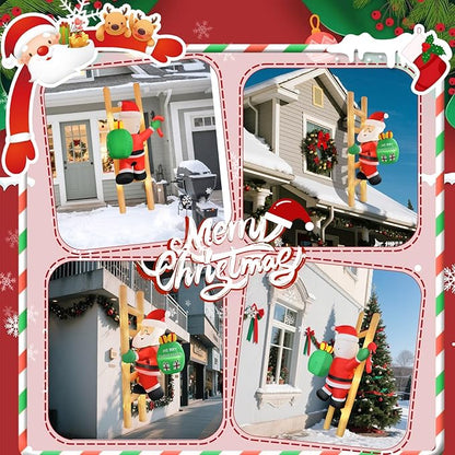 8FT Hanging Christmas Inflatable Santa 8FT Santa Claus Climbing Ladder Inflatables Christmas Outdoor Decoration Xmas Santa Blow Up Decor with Built-in 9 LEDs for Yard Garden Lawn(with Storage Bag)