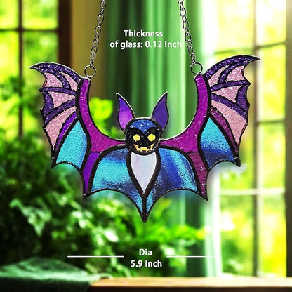 Bat Stained Glass Window Hangings, Halloween Bat Suncatcher Home Decor, Gothic Bat Lovers Gifts.