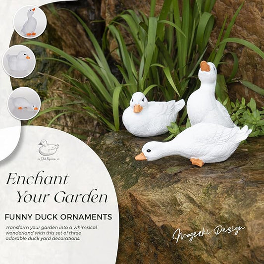 Duck Yard Decorations Outdoor Ornaments, Goose Statue Duck Figurine Garden Statues Resin Animal Figurines, Duck Decor for Garden, Porch, Patio, Lawn, Home (Set of 3)