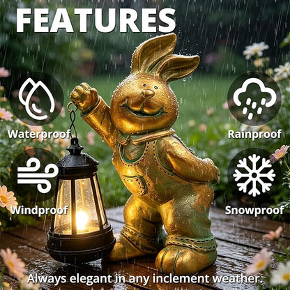 Outdoor Bunny Statue Solar Lantern for Garden Yard Lawn Patio Bronze Rabbit Figurine Decorations Housewarming for Mom Grandma Women