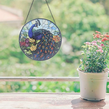 Stained Glass Sun Catcher,Blue Peacock Glass Window Hanging Garden Decor,Sun Catchers Indoor Window,Whimsical Decoration for Home Backyard Patio Lawn Porch with 6.3 INCH