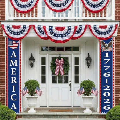 4th of July Decorations Outdoor - 250th Anniversary Decorations 2 Pack Patriotic Porch Banners for Independence Day - USA Spirit 1776-2026 US Birthday Hanging Flag Front Door Porch Signs Indoor Outdoor