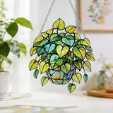 Plant Suncatcher Glass, Stained Glass Suncatcher Plant Window Hanging, Unique Nature Lover Gifts Leaf