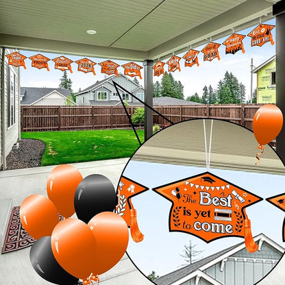 Chunful 12 Pack Graduation Yard Signs Grad Decoration 2026 Happy Graduate Lawn Garden Sign with Stake Congrats Outdoor Plastic Cap Hanging Ornament for Class Pathway Walkway Porch Party(Orange)