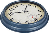 Large Outdoor Clocks Waterproof with Thermometer Combo Rustic Coastal Wall Clock Decor for Bathroom Patio Pool (16 Inch,Blue)