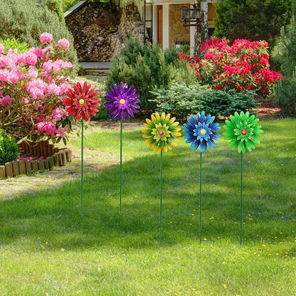 Metal Flower Wind Spinner Garden Lawn Stakes Yard Art, 27 inch Lawn Windmill Ornaments Outside Garden Decorations Outdoor for Yard, 5 Pieces Windmill Gardening Porch Outdoor Valentines Decoration Gift