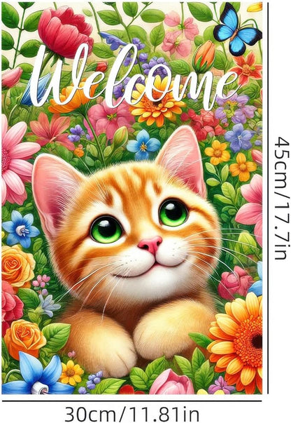 BlissYard Spring Cat Garden Flag 12x18 Inches Double Sided Cute Colorful Floral Sunflower Butterfly Welcome Yard Flags Summer Seasonal Flower for Outside Decor Home Farmhouse Holiday Decorations